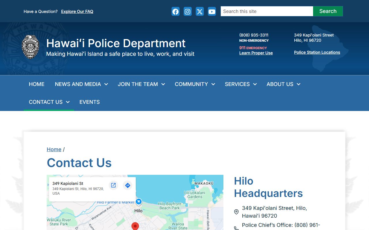 Hawaii County 72 Hour Booking Hawaii PD contact page