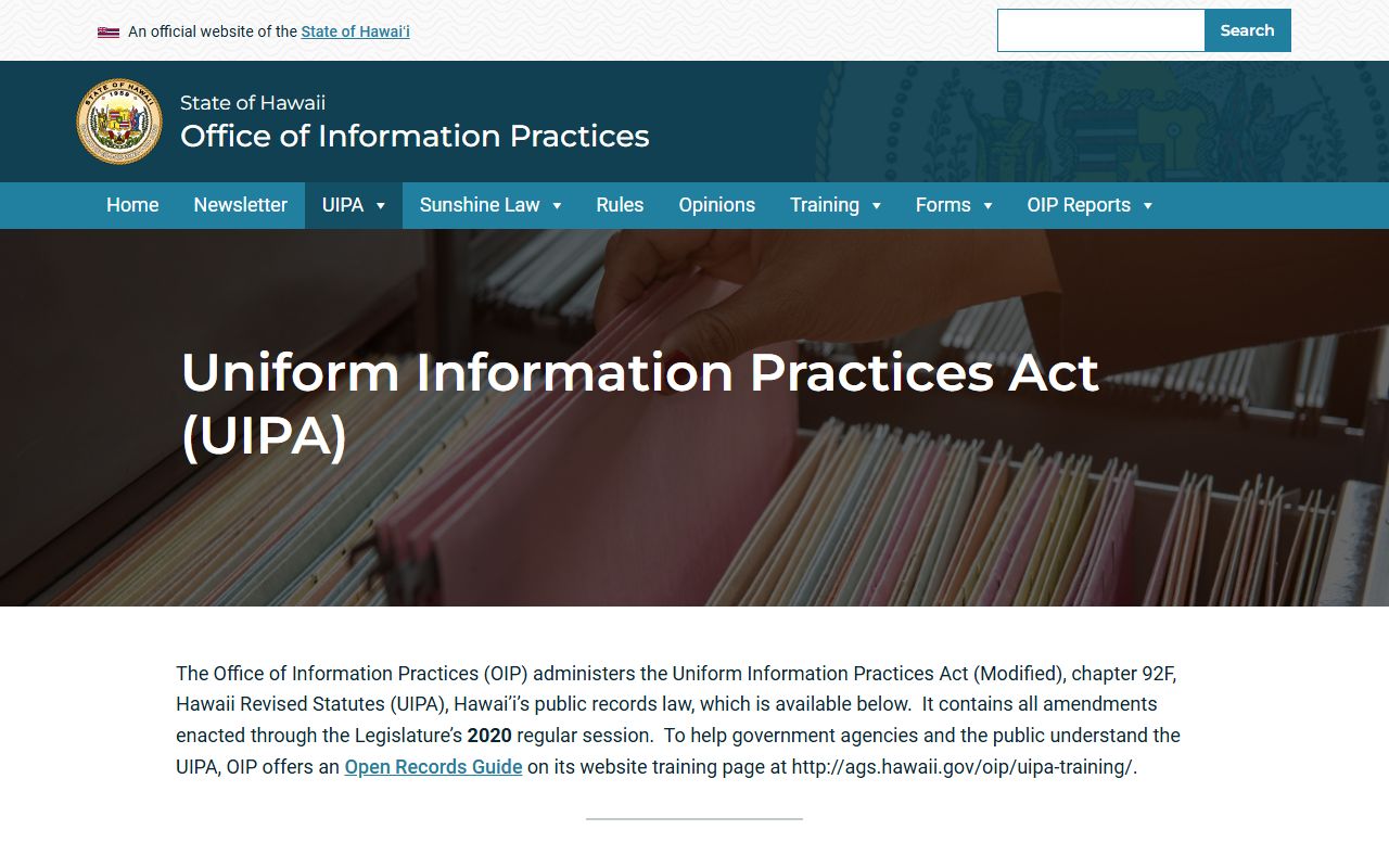 Hawaii UIPA public records law for 72 Hour Booking access